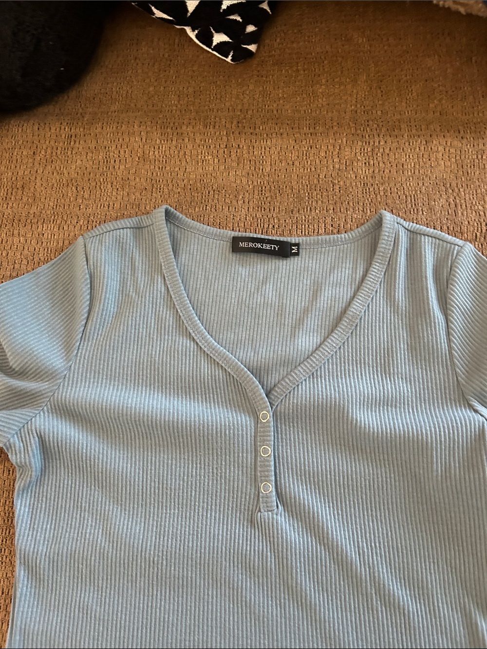 Lilac Ribbed Short Sleeve Henley Tee